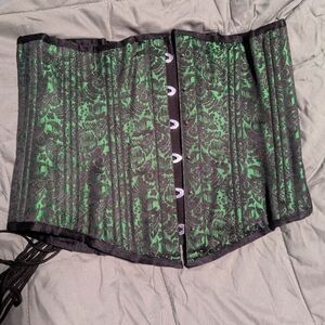Corset Story underbust longline corset steel boning - green and black brocade